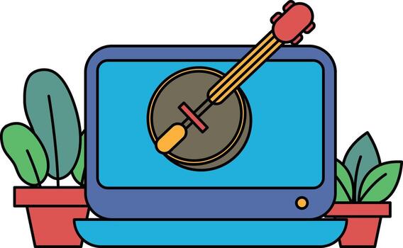 un guitarra es desplegado en un computadora pantalla vector