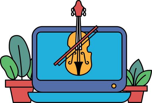 A computer monitor with a violin on it vector