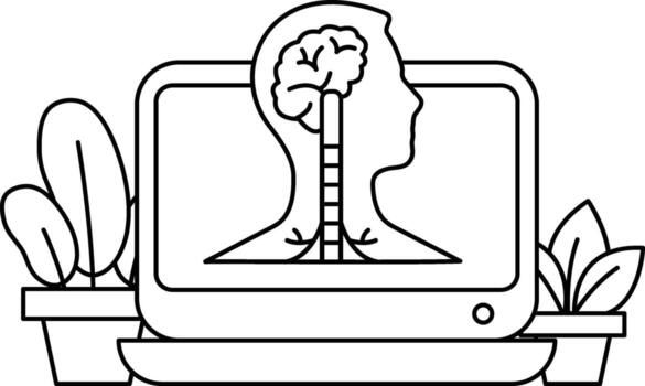 un computadora monitor muestra un del hombre cabeza y un árbol vector