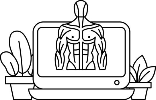 A man's body is displayed on a computer screen vector
