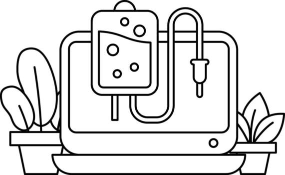 A computer monitor with a syringe attached to it vector