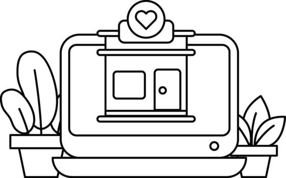 A computer monitor with a small plant in front of it vector