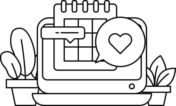A computer screen with a calendar and a heart vector