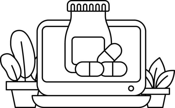 A computer monitor with a bottle of pills and a bunch of pills on it vector