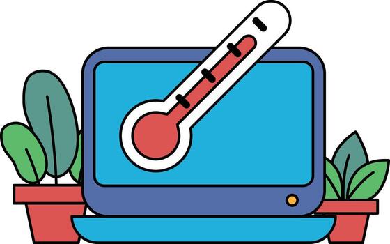 A computer monitor with a red and white thermometer on it vector