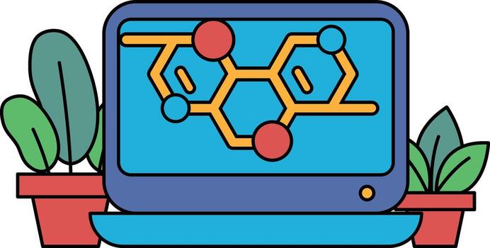 A computer monitor with a green plant in front of it vector