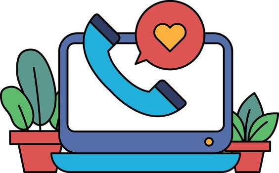 A computer monitor with a phone and a heart on it vector