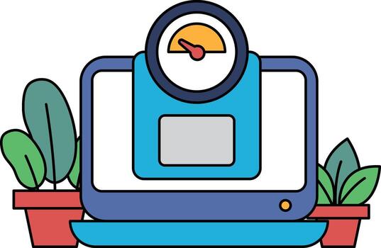 A computer monitor with a green background vector