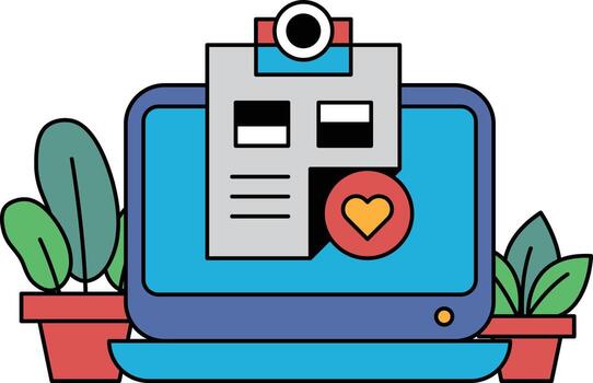 A computer monitor with a clipboard and a heart on it vector