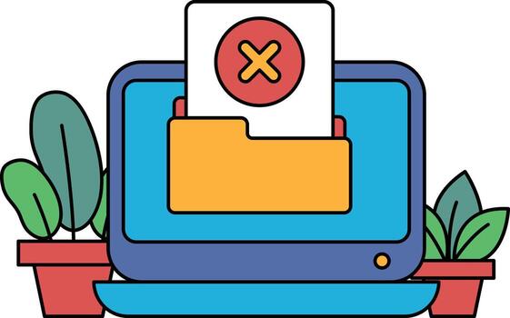 A computer monitor with a red X on it vector