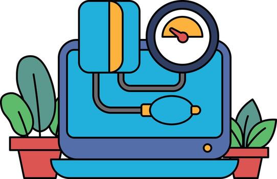 A computer monitor with a heart rate monitor on it vector