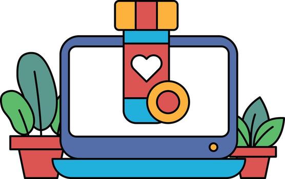 A computer monitor with a bottle of medicine and a heart on it vector