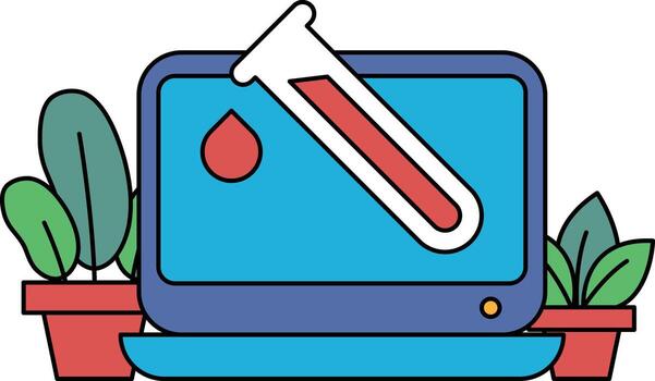 un computadora monitor con un rojo líquido y un prueba tubo en eso vector