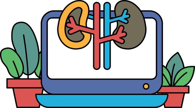 A computer monitor with a kidney and a heart on it vector
