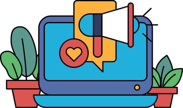 A computer monitor with a large red and yellow speaker on it vector