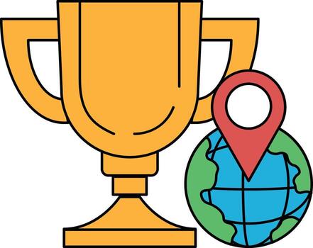 A gold cup with a red dot on it and a globe in the background vector