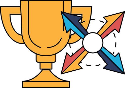 A trophy is shown with four arrows pointing in different directions vector