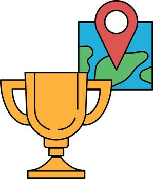 A trophy is shown with a map of the world in the background vector