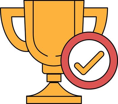 A trophy is shown with a red check mark on it vector