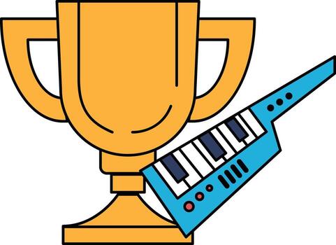 A golden cup with a keyboard on top of it vector