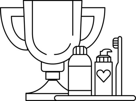 A cup with a trophy on top and a toothbrush and toothpaste on the right side vector