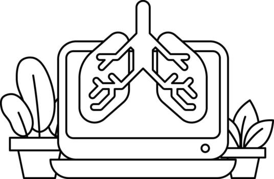 A computer monitor with a drawing of lungs on it vector
