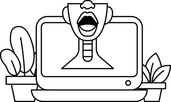 un computadora monitor con un del hombre cara en eso y un boca abierto vector