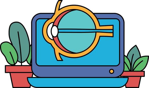 un computadora monitor con un dibujos animados ojo en eso vector