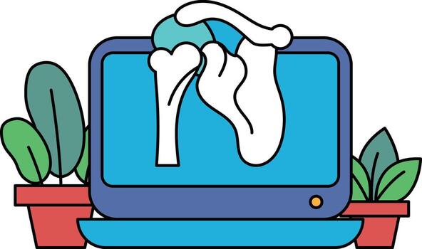 A computer monitor with a skeleton on it and a pair of white socks vector