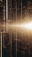 abstract gouden netwerk van pijpen en binair code creëren een futuristische technologie landschap visie video