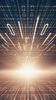Abstract digital binary code matrix tunnel with bright light at the end of the perspective view video
