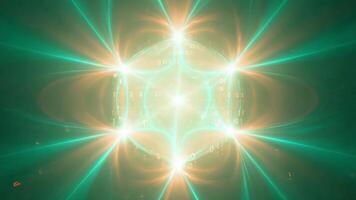 iluminado cubo con binario código y radiante ligero vigas en un digital espacio ajuste video