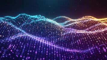 Abstract digital landscape with binary code and glowing neon colors in a dark background video