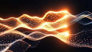 abstrakt tolkning av en nätverk med ansluten prickar och lysande orange ljus källa på de vänster video