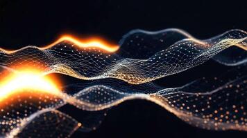Abstract network of interconnected dots and lines forming undulating waves on dark background video