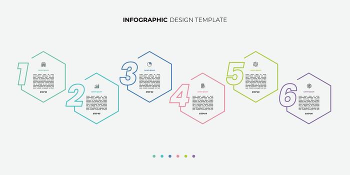hexágono cronograma creador infografía modelo. 6 6 paso cronograma viaje, calendario plano sencillo infografia diseño modelo ilustración negocio vector