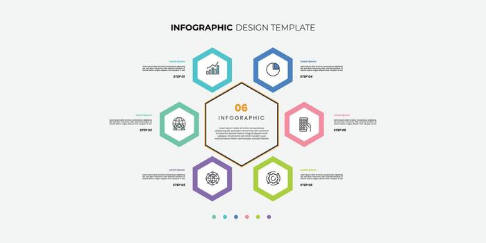 hexágono negocio presentación opción estilo y torneado punto importante. infografía 6 6 pasos a éxito vector