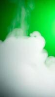 un' morbido, sfocato nube di bianca Fumo delicatamente diffonde contro un' vivace verde sfondo, la creazione di un' sognante e atmosferico effetto, Perfetto per aggiungendo un' toccare di serenità per il tuo progetto video