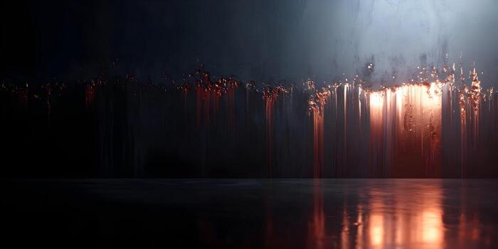 An abstract dark textured wall features metallic copper drips creating a dramatic moody background with reflections photo