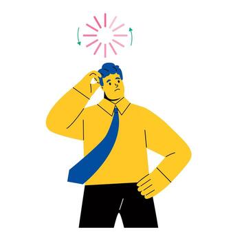 Concept of idea loading. Business man with download icon on his head. Flat illustration isolated on white background vector