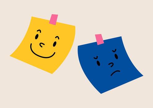 Note paper with happy and sadness. Colorful illustration vector