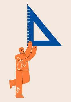 Man with triangular ruler. Colorful illustration vector
