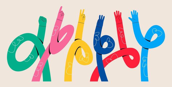 Hand count. Funny long hands counting zero to five. Colorful flat illustration vector