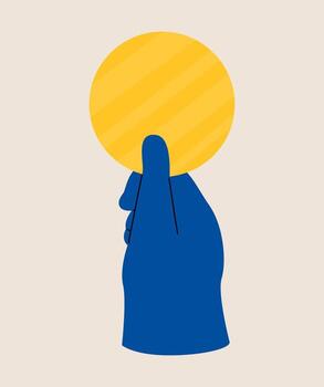 Hand holding geometry element, circle. Geometric shape. Mathematics concept. Colorful illustration vector