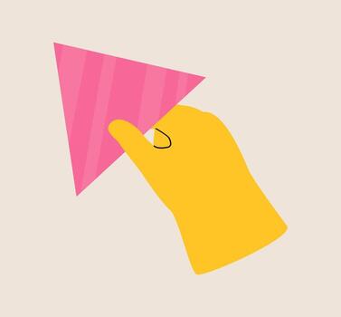 Hand holding geometry element, triangle. Geometric shape. Mathematics concept. Colorful illustration vector