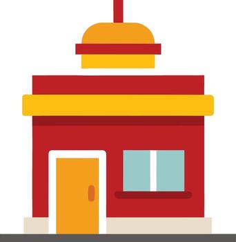 Red and yellow building with a door and window store vector