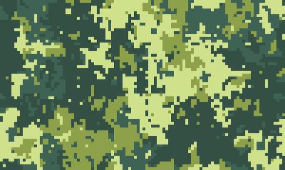 Abstract digital camouflage pattern in muted greens and yellows. Perfect for backgrounds, textures, or militarythemed designs. Conveys concepts of concealment, strategy, and nature. vector