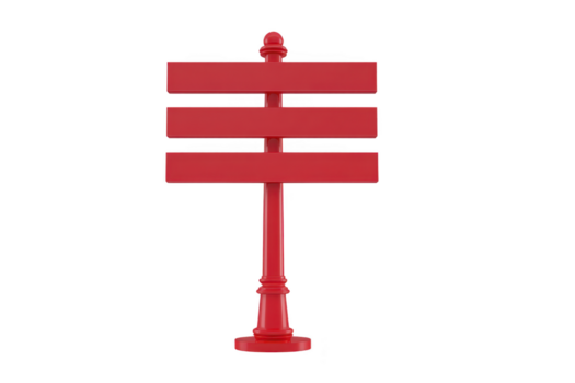 Red signpost with three blank rectangular boards, isolated on transparency background, suitable for direction, information, or guidance concepts, with modern and clean design png
