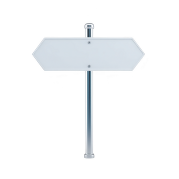 Blank metal arrow sign, isolated on transparency background, with empty space for text, used for direction or navigation, simple and clean design, suitable for urban or rural settings png