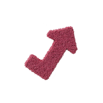 Rosa Pfeil Symbol gemacht von klein runden Perlen, isoliert auf Transparenz Hintergrund, kreativ Richtung Konzept, spielerisch und texturiert Design Element zum Dekoration oder Grafik verwenden png